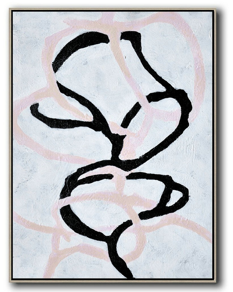 Extra Large 72" Acrylic Painting,Hand-Painted Black And White Minimal Painting On Canvas,Oversized Custom Canvas Art
